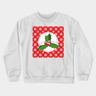 Holly Berry on Red White Snowflakes Pattern Crewneck Sweatshirt